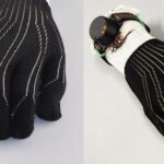 Steiger smart textile glove with embedded sensors and conductive yarns showcased at Techtextil Frankfurt