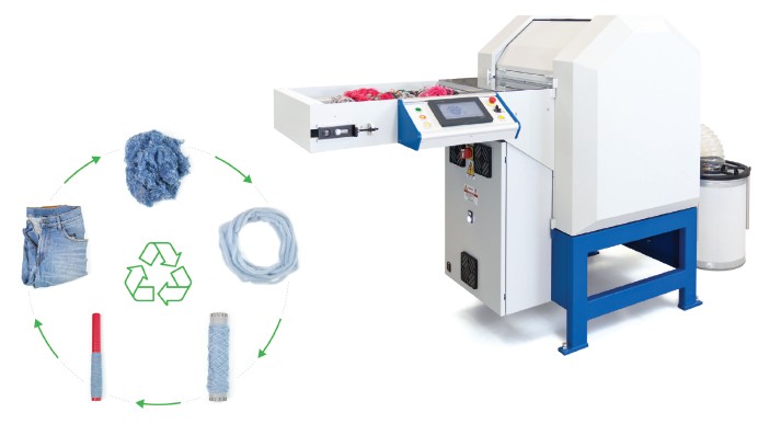 Mesdan laboratory shredding machine for textile recycling and fiber recovery